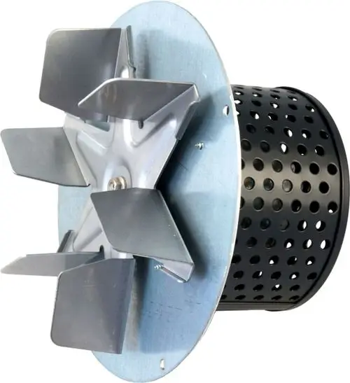 Gebläse mit Metallflächen und perforiertem Gehäuse, typisches Produkt von Wolf, zur Verwendung in Lüftungs- oder Heizsystemen.